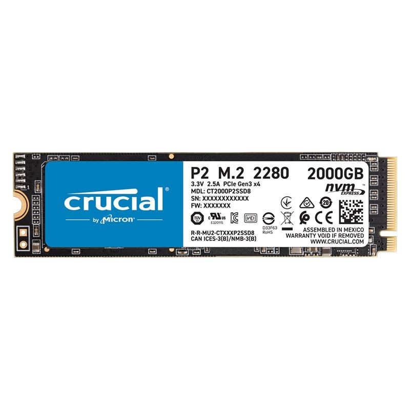 DISQUE DUR INTERNE CRUCIAL P2 M.2 NVME 2To 3D NAND PCIE CT2000P2SSD8