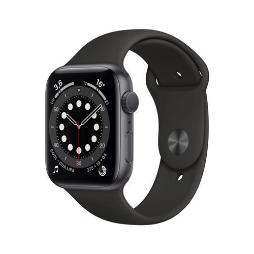 Apple Watch Series 6 GPS, 44mm boitier aluminium gris sidéral avec bracelet sport noir