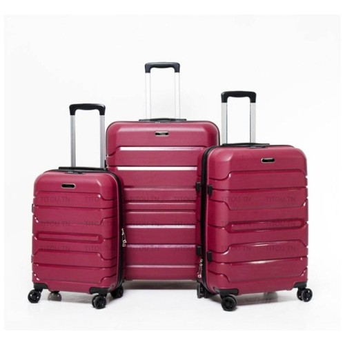 Set de trois valises TITOU Incassable Roues Fixes Rouge bordeaux
