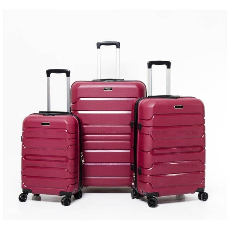 Set de trois valises TITOU Incassable Roues Fixes Rouge bordeaux