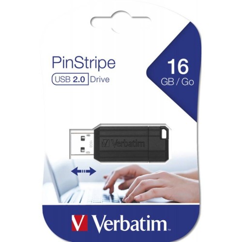 Flash Disque 16Go USB 2.0 Verbatim Pinstripe - Noir - 49063