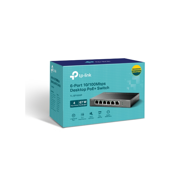 Switch de bureau TP-Link | 6 ports 10/100 Mbps avec 4 ports PoE+ | TL-SF1006P