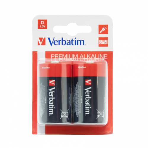 Piles alcalines D Verbatim 1.5V  - Pack de 2 - 49923