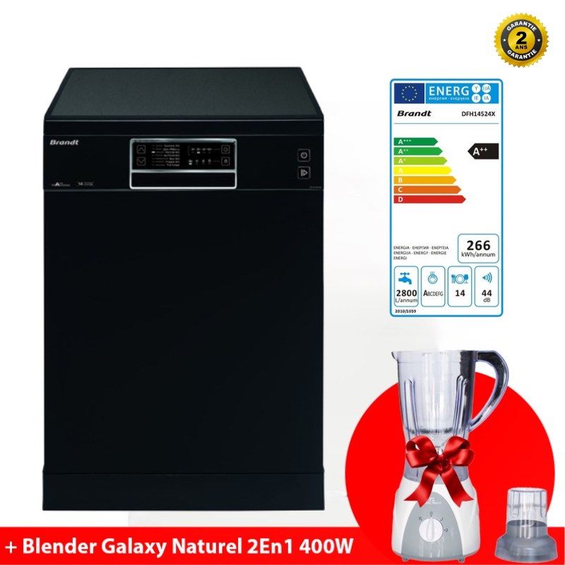 Lave Vaisselle BRANDT DFH14524B +  Blender Galaxy Naturel 2En1 400W 1,5L OFFERT