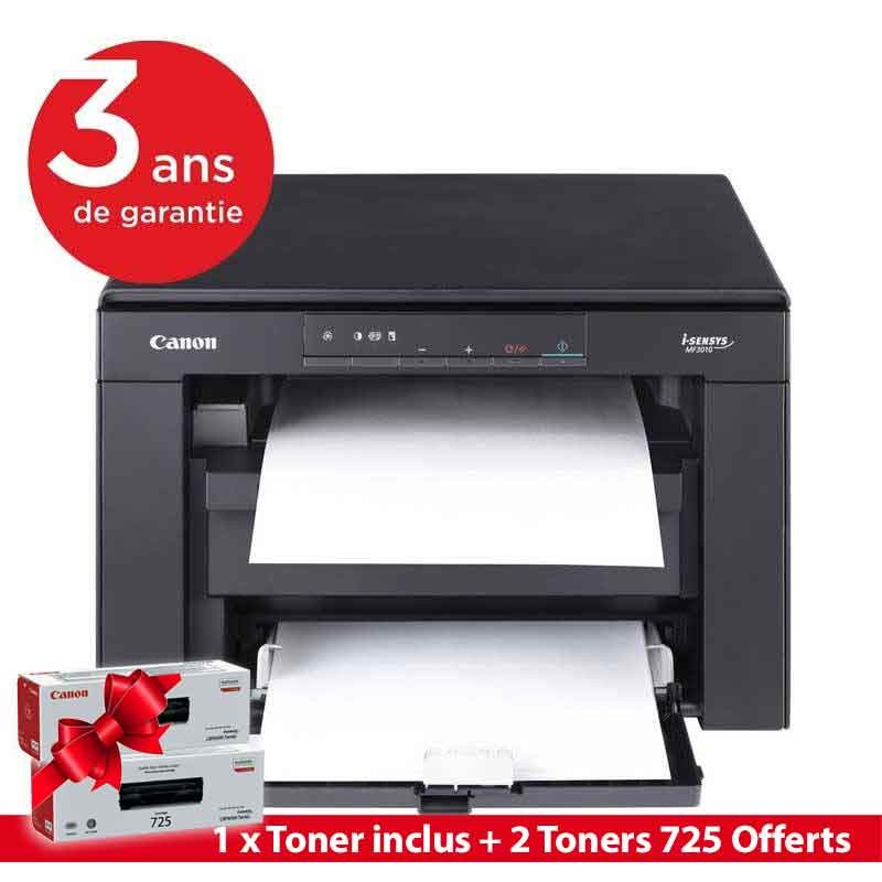 Imprimante Laser Multifonction 3en1 Canon i-Sensys MF3010 - Monochrome +  2 Toners 725 Offerts