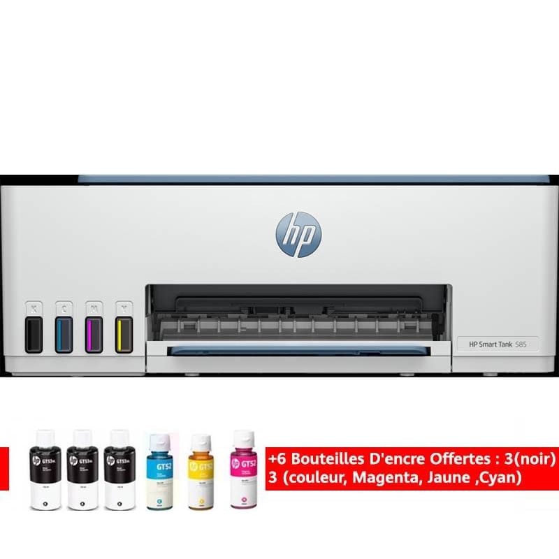 Multifonction jet d'encre HP Smart Tank 585  3en1 Couleur WiFi (1F3Y4A) avec 6 bouteilles d'encre offertes